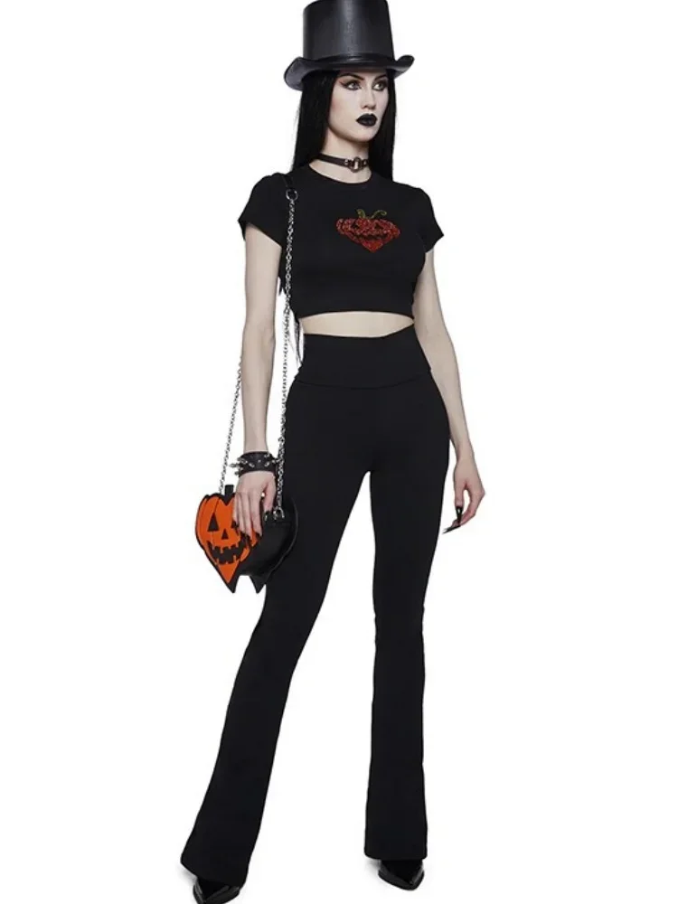 

Hot Drilling Trousers Gothic Flare Pantalones Black Pants Hot Roupas Streetwear Women Y2k Clothes Halloween High Waist Femininas