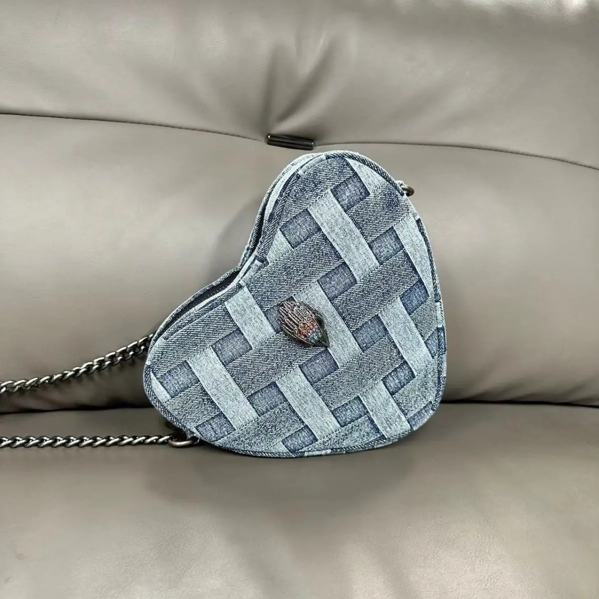 KURT GEIGER LONDON 2024 New diamond check wash denim bag fashion Single shoulder crossbody chain classic retro