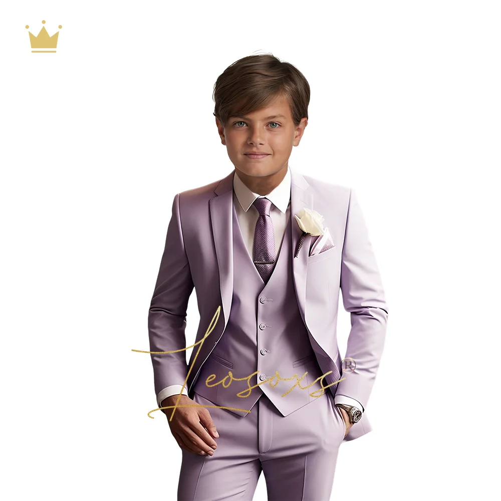 

Boys violet wedding suit, elegant children 3~16 years old custom slim dress tuxedo suit (jacket vest trousers)