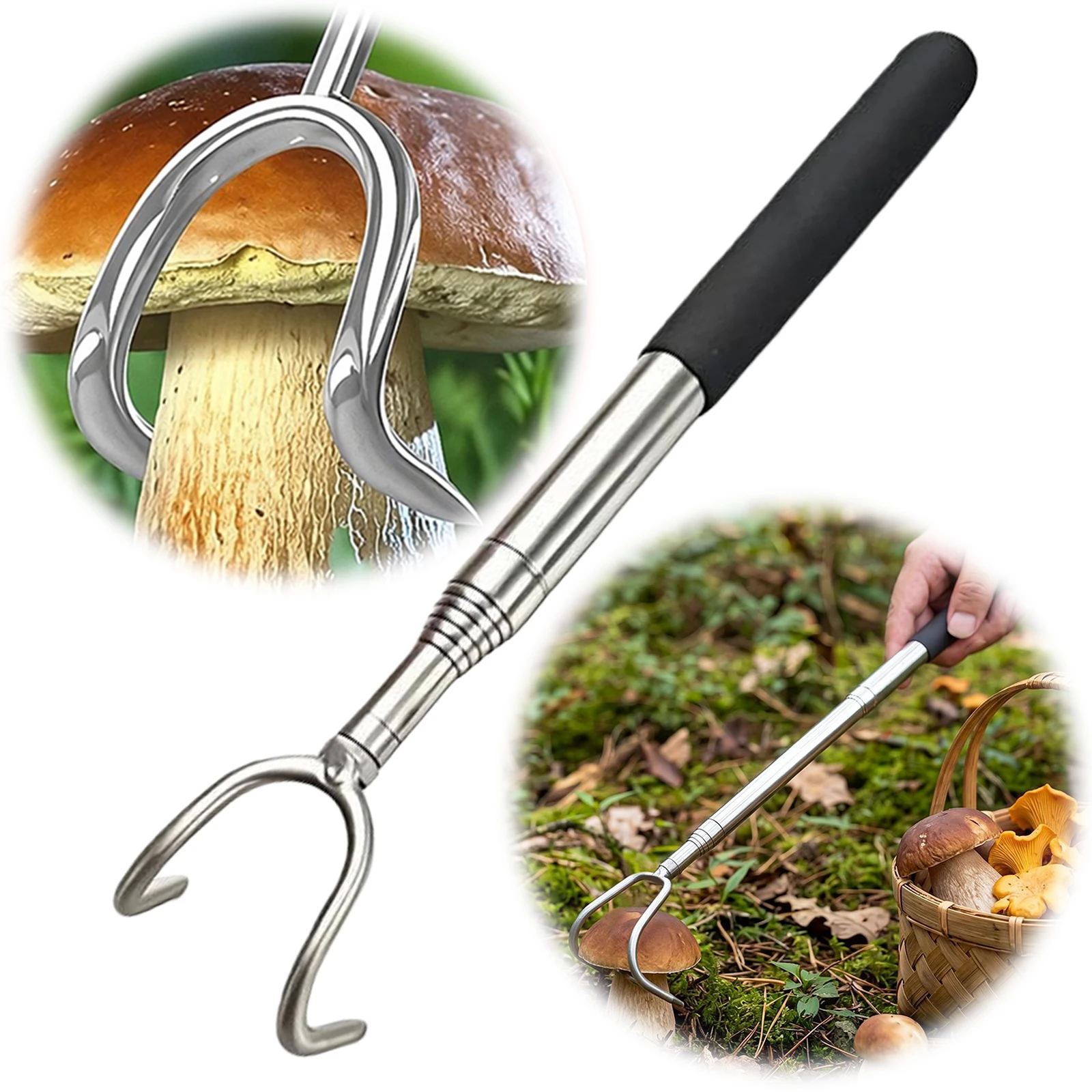 Stainless Steel Mushroom Harvester with Adjustable Handle Retractable Mushroom Picking Tool Adjustable Mushroom Pick Up Tools