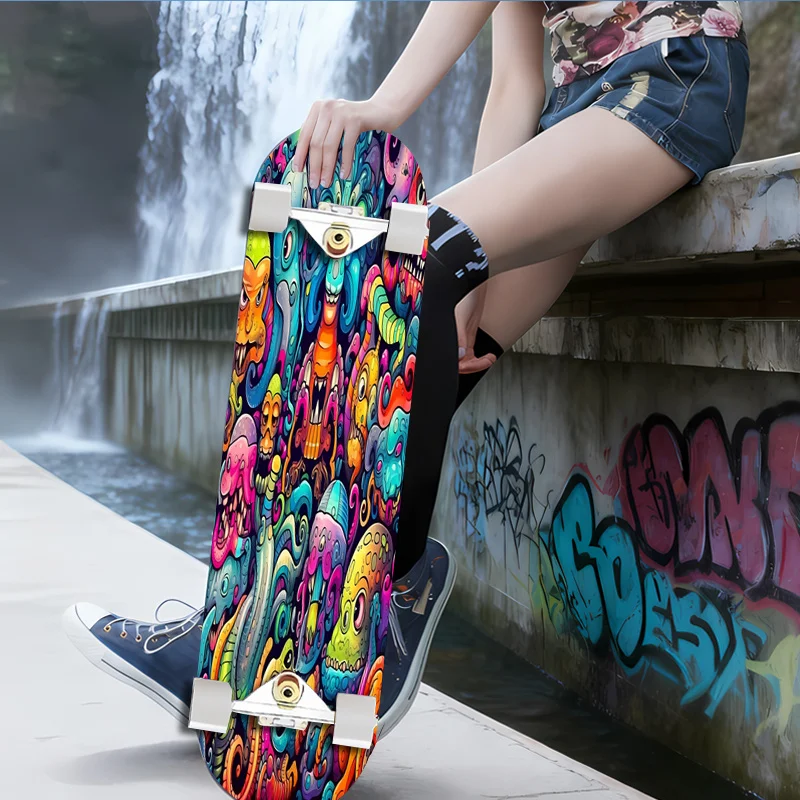 

Skateboard and Scooter Stickers for - Removable 2D Flat Monster Decal, Colorful Cute/Horror Design, Durable Plastic Surface