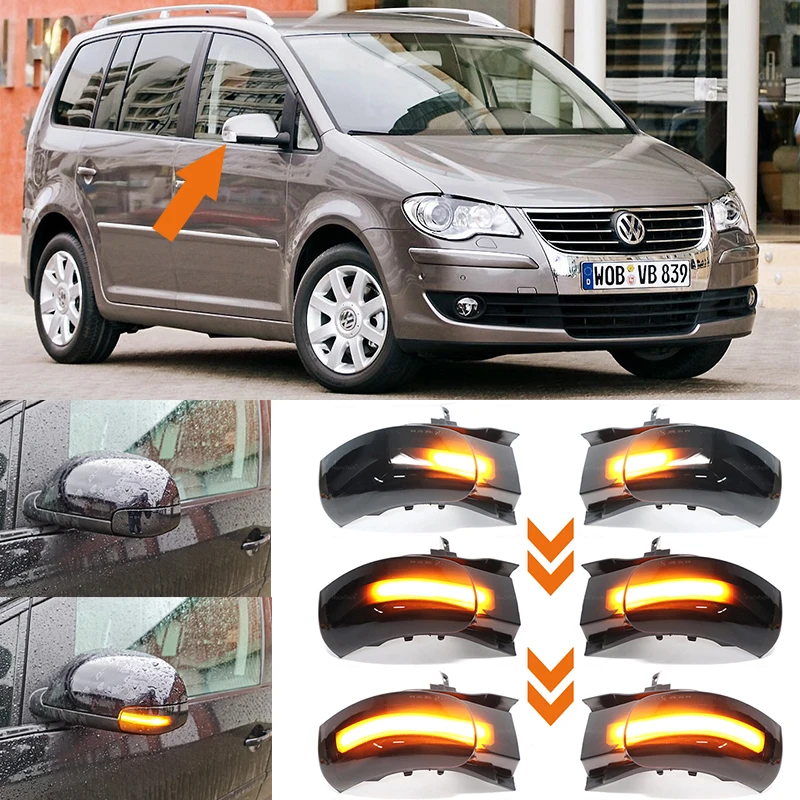 Do VW Volkswagen Touran 2003 2004 2005 2006 2007 2008 2009 2010 Dynamiczny kierunkowskaz LED Lusterko boczne Sekwencyjny migacz.