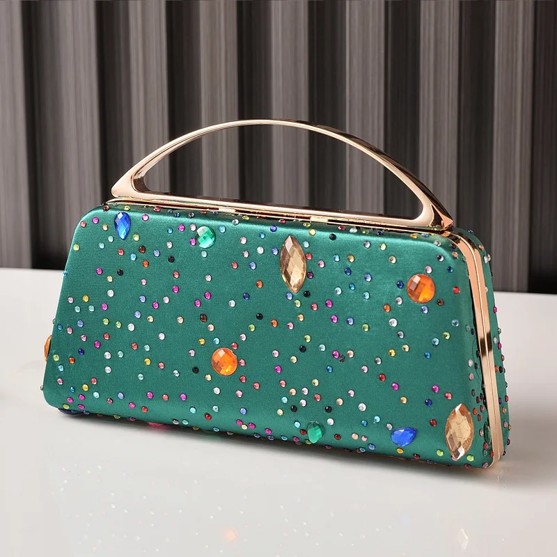 حقيبة يد حريرية فاخرة أوروبية وأمريكية مرصعة بأحجار الراين حقيبة حفلات متعددة الاستخدامات للتجمعات حقيبة الكتف عبر الجسم