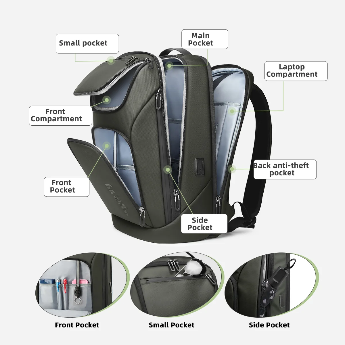 Heroic Knight-mochila para portátil de negocios, bolso de hombro de 17,3 pulgadas con doble puerto USB, impermeable, gran capacidad, multiusos, para