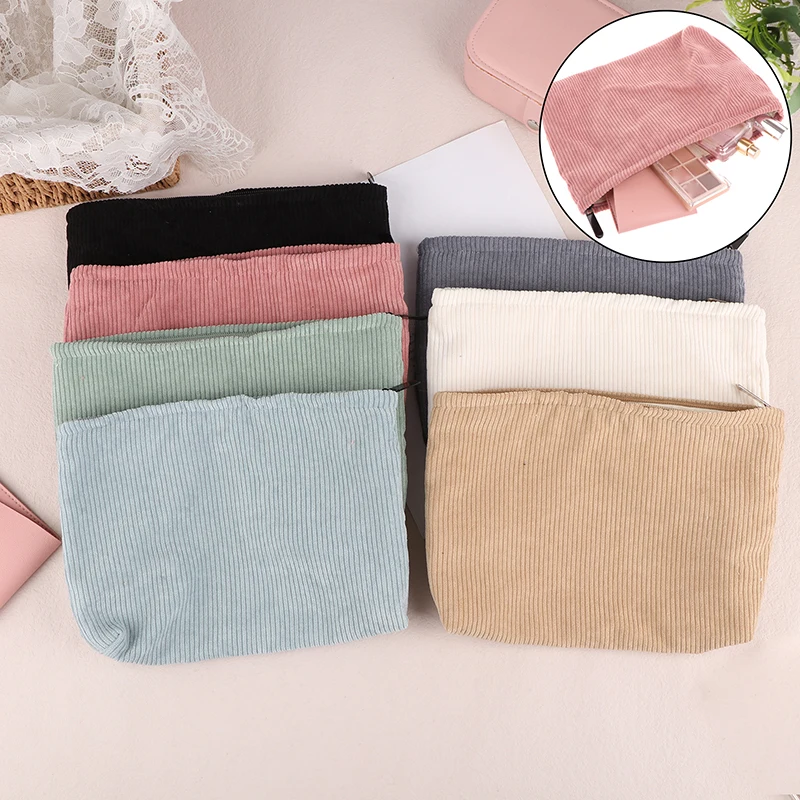 Corduroy Travel Cosmetic Bag Portable Makeup Storage Bag Purses Women Large Capacity Zipper Make Up Organizer Storage Clutch