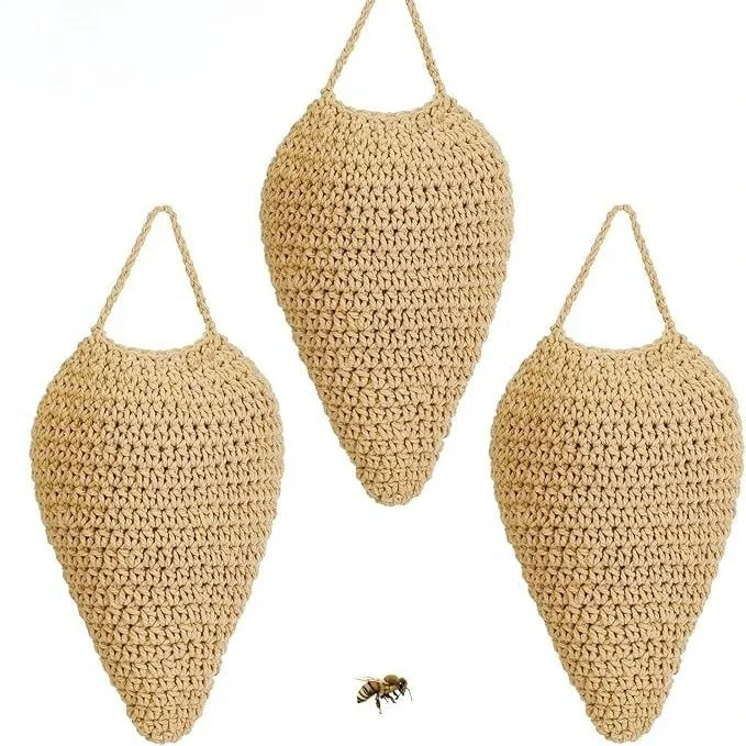 Door crochet fruit mesh pocket Nordic hand-woven strawberry pocket home wall decoration