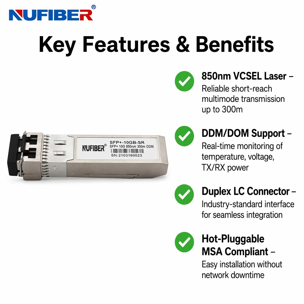 10GBASE-SR SFP+ Optical Transceiver 850nm 300m OM3 400m OM4 MMF LC DDM Multimode Fiber Module