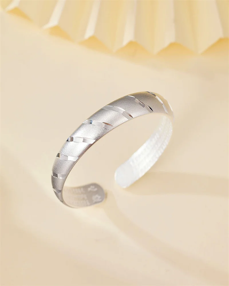 OUYADI Graceful 999 Sterling Silver Matte Diagonal Cut Open Bangle,Mixed Matte‑Polished Texture, Sentimental Gift for Girlfriend