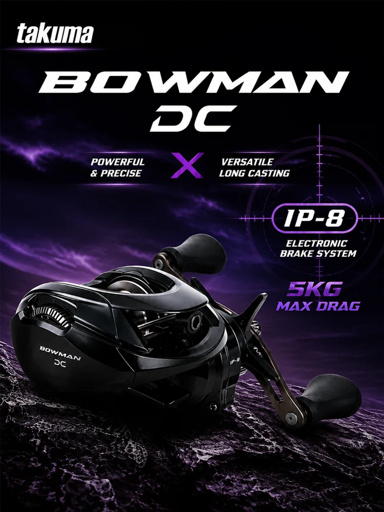 Takuma Bowman DC Baitcasting-Rolle IP8 Elektronisches Bremssystem Ultraleichte Vielseitige Langwurf-Angelrolle mit Lautem Klick UL