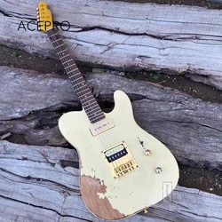 In Stock Acepro Handmade Relic Electric Guitar, Cream Yellow Color, Gold Hardware, Free Shipping Guitarra