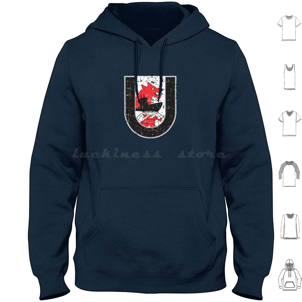 12th Flotilla Insignia-Grunge Style Hoodies Long Sleeve U 96 World War Ii U Boat Kriegsmarine German Germany U Boot Pzd