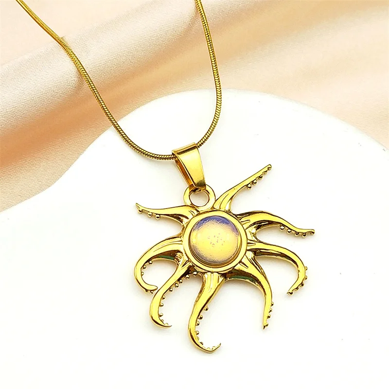 رائعتين الأخطبوط البحر سلسلة للنساء الرجال الفولاذ المقاوم للصدأ الذهب اللون المحيط الحيوان الهيب هوب الشباب قلادة قلادة مجوهرات هدايا