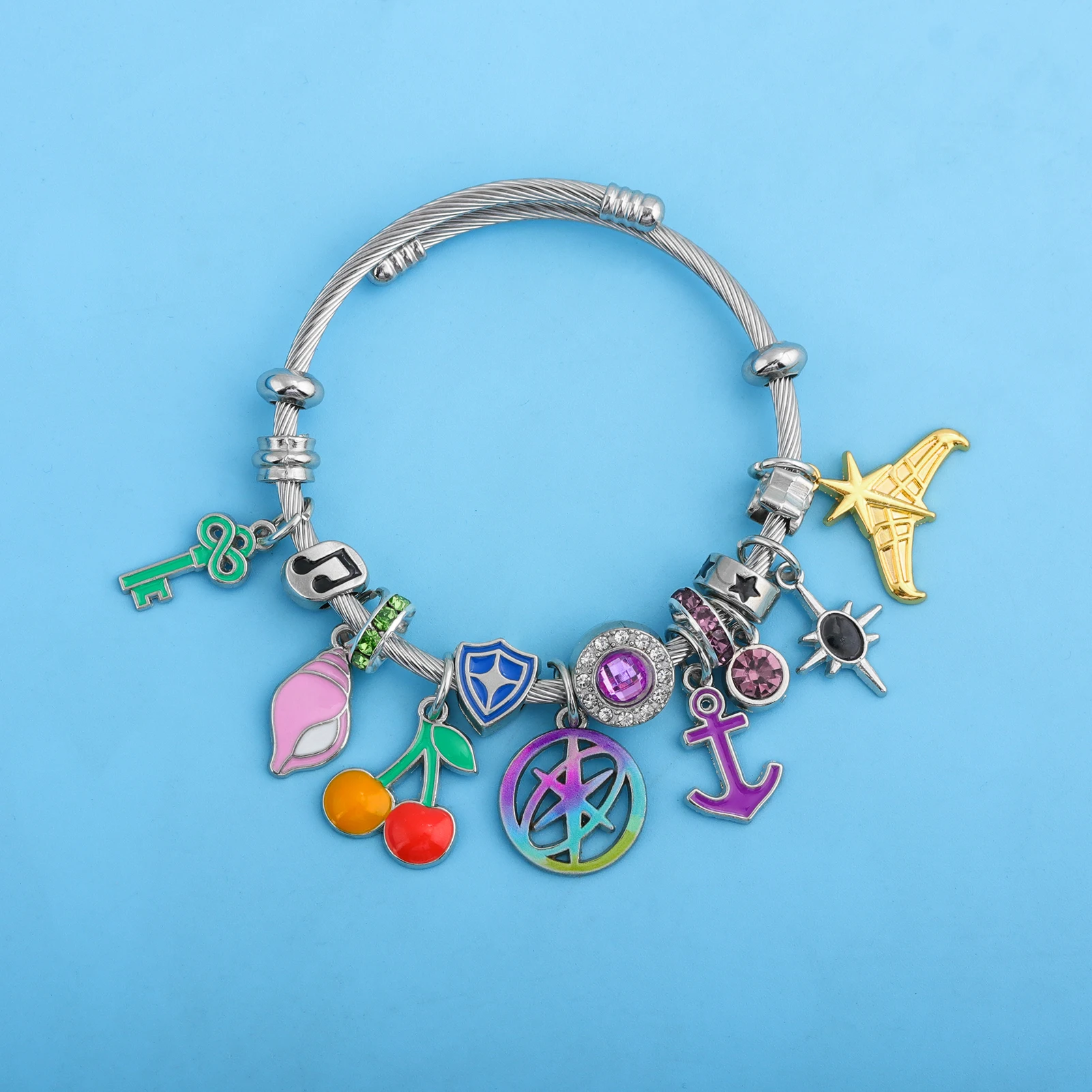 Korean Wave Mixed Race Girl Group Pandora Style Charm Bracelet Cherry Anchor Conch Star DIY Pendants Women Jewelry Accessories