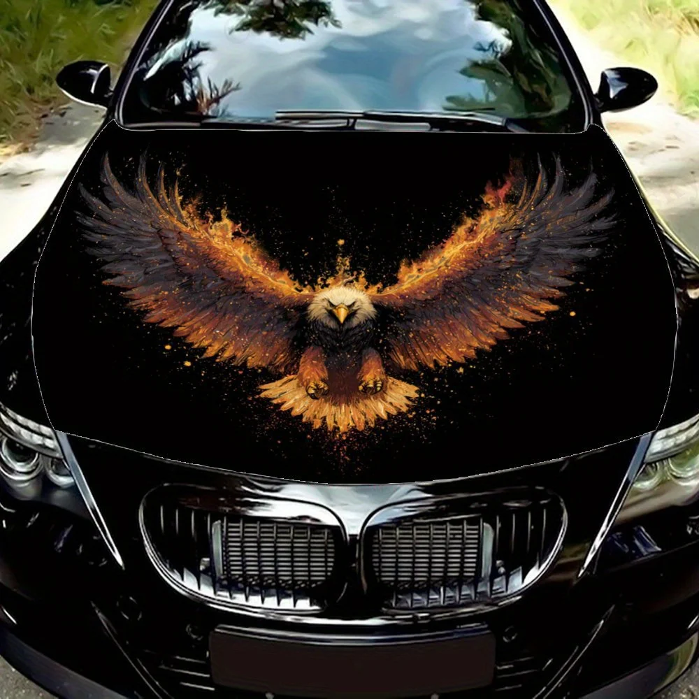 

Виниловая пленка на капот автомобиля Fiery Eagle - водонепроницаемая, самоклеящаяся, наклейка с защитой поверхности для двигателя автомобиля, реалистичный узор