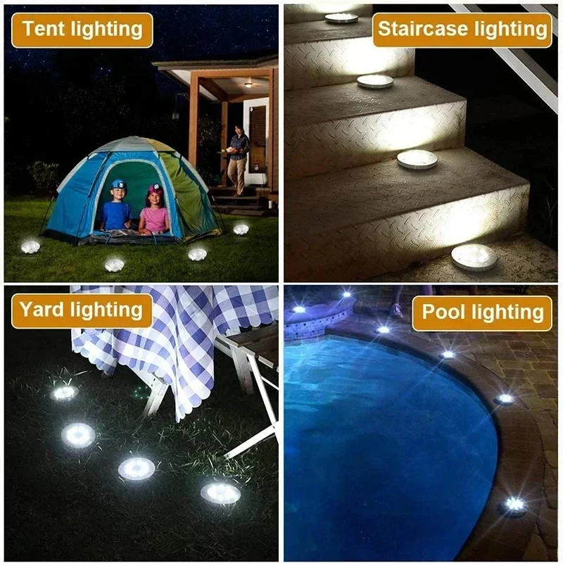 8LED Solar Power Disk Light Outdoor Garden Solar Underground Light Deck Light Spotlight Buried Solar Led Lamp Garden Decoration