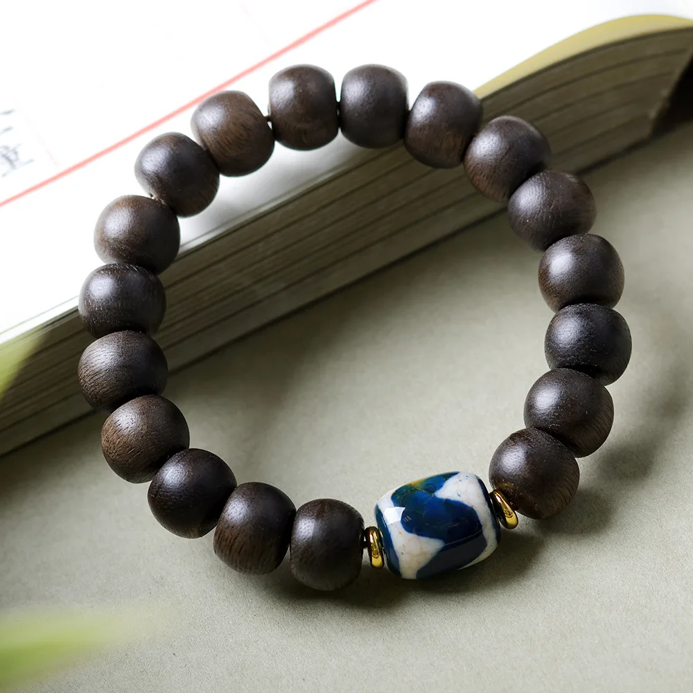 جديد الأبيض العود طبل حبة سوار الأصلي الأزرق ملون النمر الأسنان Tianzu حبة النمط الصيني تحصيل سوار