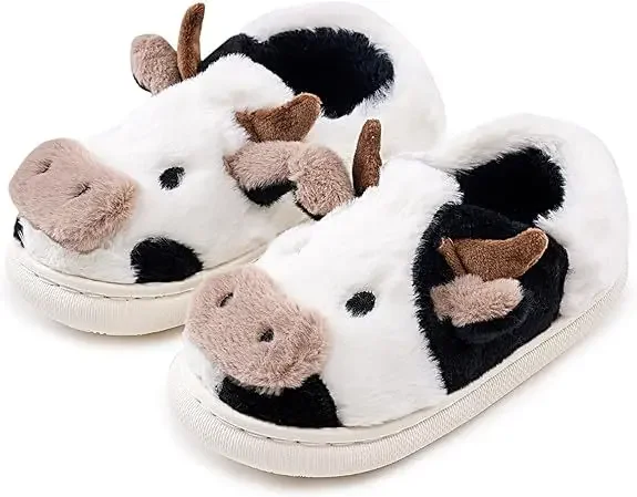 Winter children\'s cow cotton shoes coffee color men and women plush home cartoon cute small children cotton EVA slippers