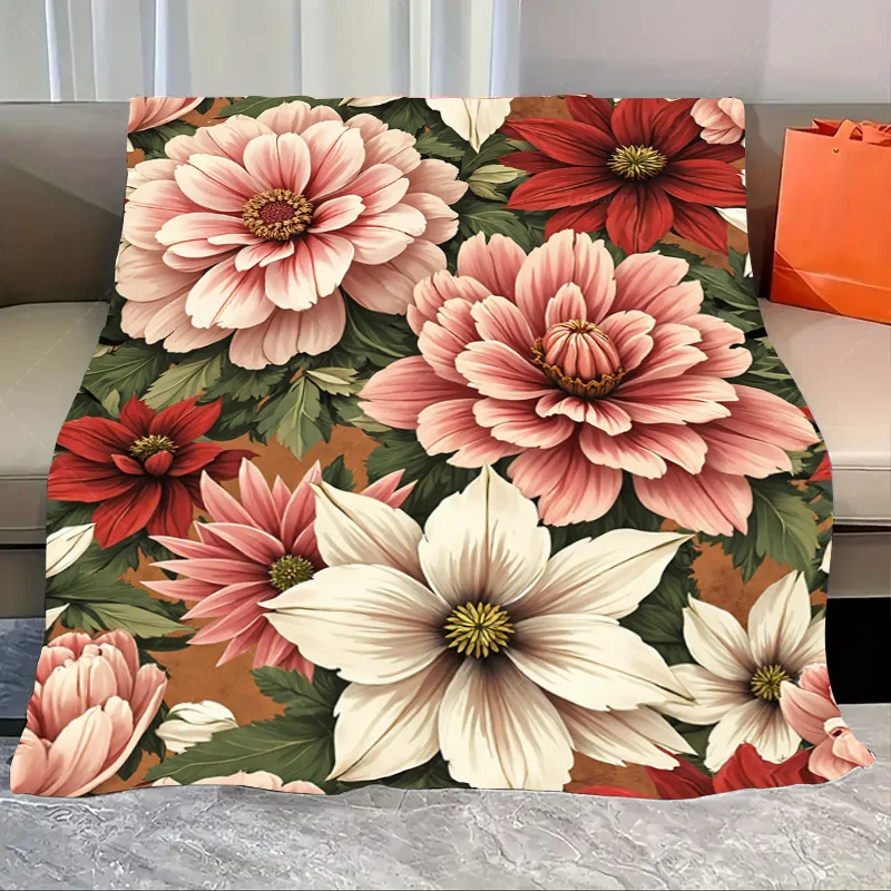 1pc Flannel Blanket Vibrant Floral Print Throw Blanket for Cozy Living Room Decor