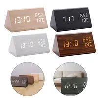 Wooden Alarm Clock 12H/24H LED Digital Clock For Bedside Table Decor Electronic Desk Clock With Temperature Humidity 15*9*8cm