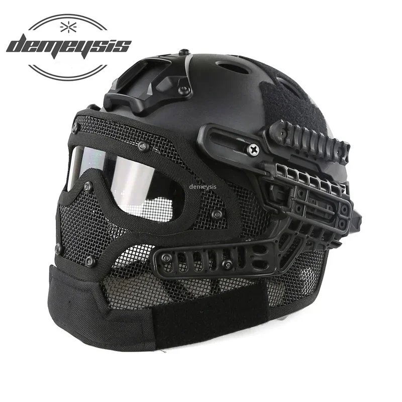 Casco softair completamente coperto Camouflage Tiro tattico Casco di protezione per paintball Set di caschi per maschera da caccia regolabile Wargame