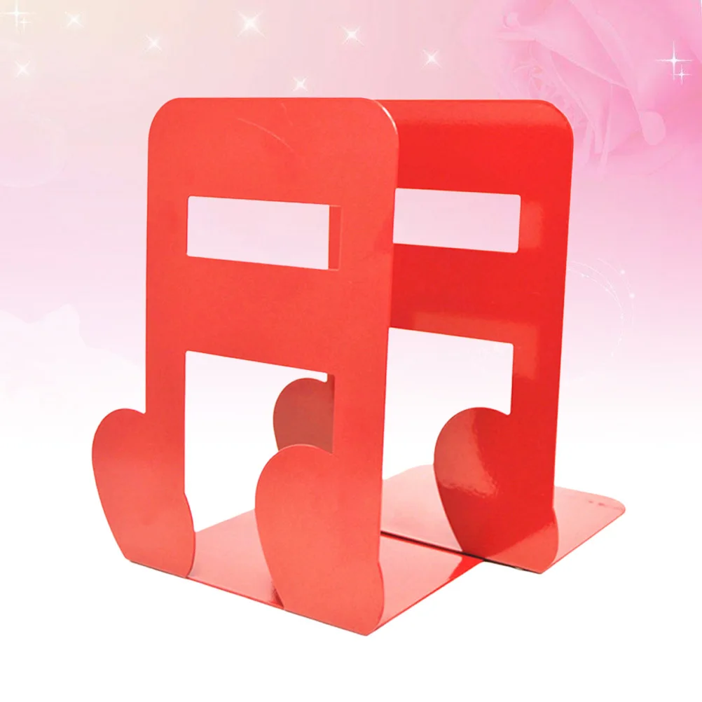 Red Metal Music Note Bookend Non Skid Desktop Organizer for Books Magazines Dvds Modern Simple Design Home Office