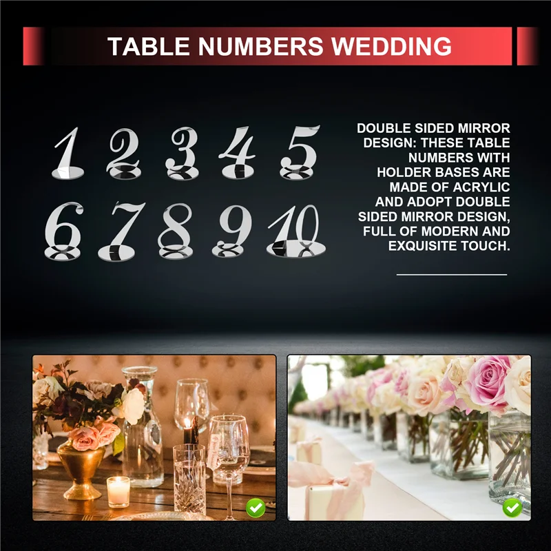 

ABAH-Номера столов Номера свадебных столов Акриловые номера столов для свадебных столов Подставки для номеров свадебных столов (серебро)