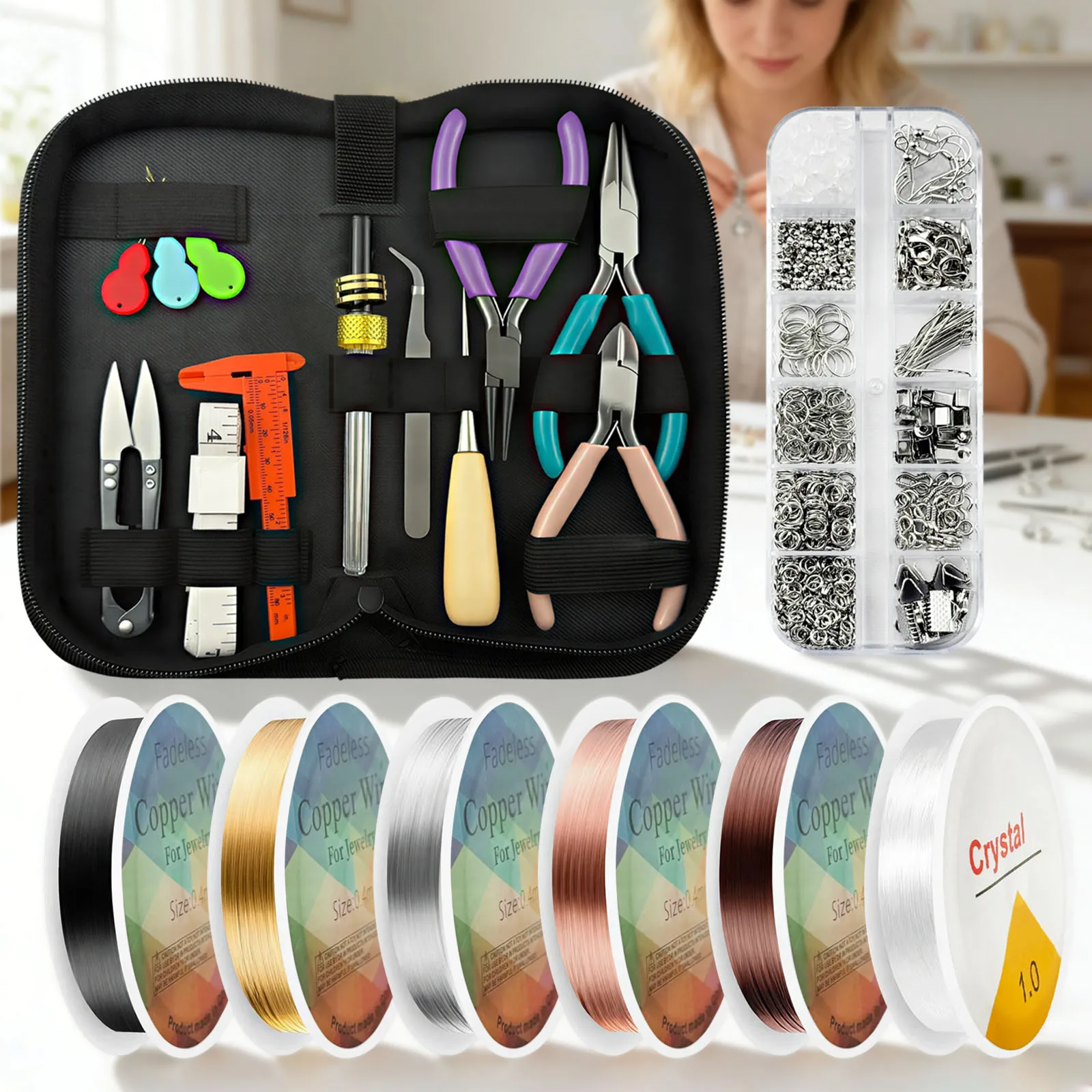 

Jewelry Making Supplies Tool Kit: Jewelry Repair Set with Pliers, Wires, Charms and Findings for Handmade DIY Bracelets Necklaces Earrings