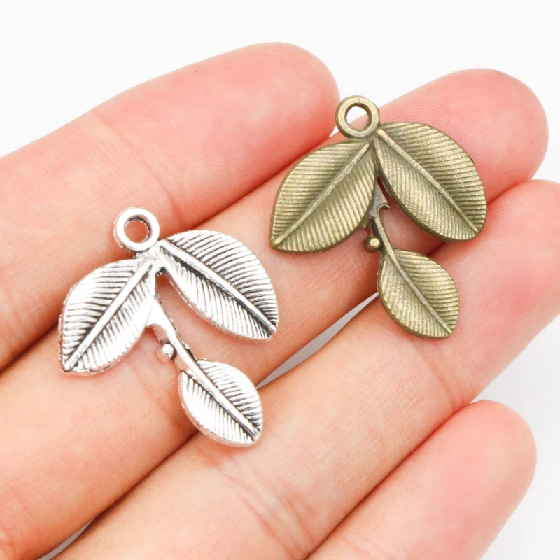 10pcs 27x23mm Antique Silver Plated and Bronze Plated Leaf Style Handmade Charms Pendant:DIY for bracelet necklace