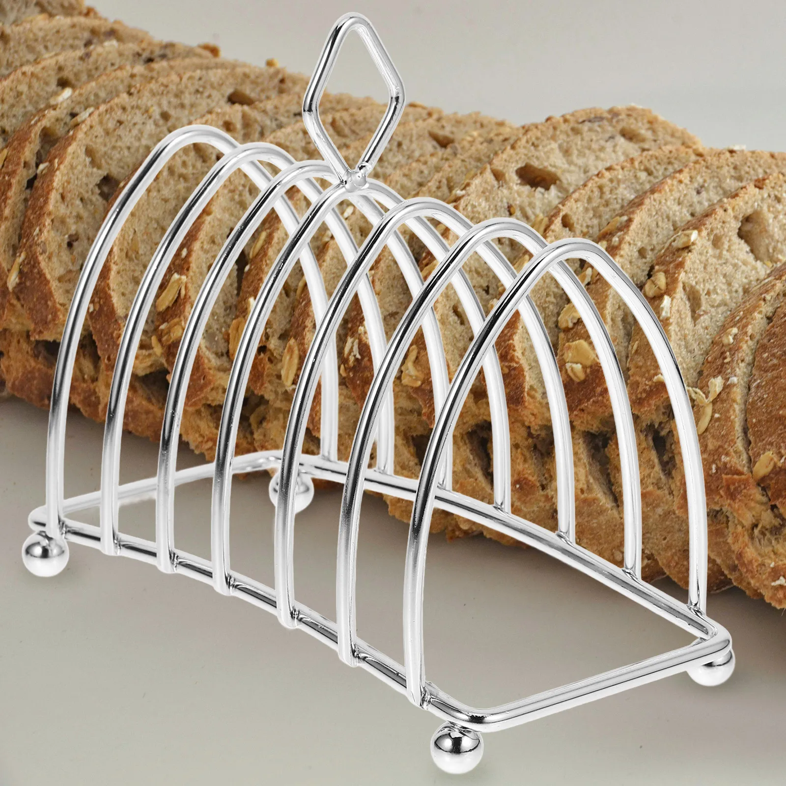 

Bread Rack Stainless Steel Toast Holder 6 Pieces Hot Crisp Bread Stand Reusable Kitchen Pantry Organizer Home Supply