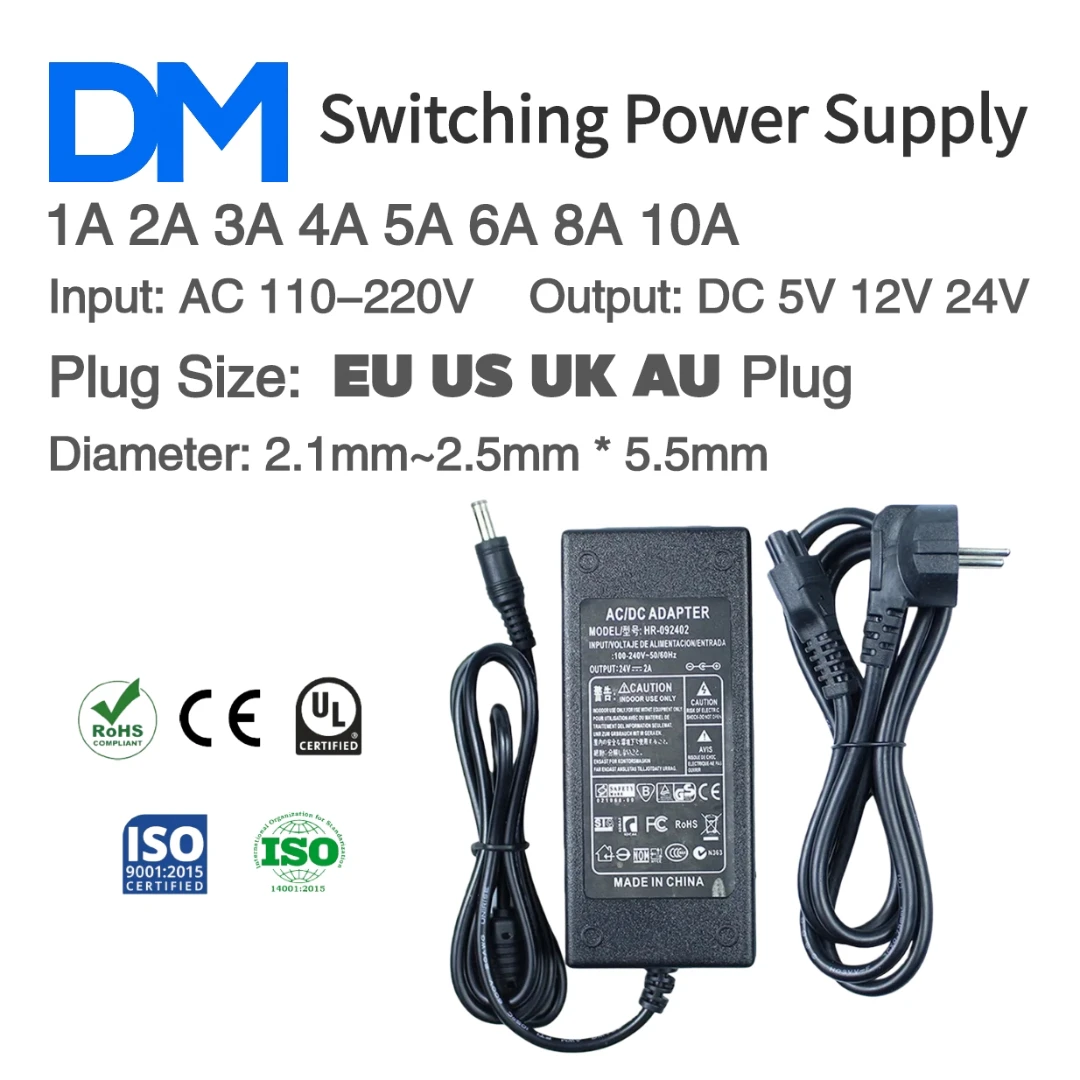 Adaptateur d'alimentation AC110-220V à DC 5V 12V 24V, 1A 2A 3A 4A 5A 6A 8A 10A EU UK US AU, chargeur de batterie