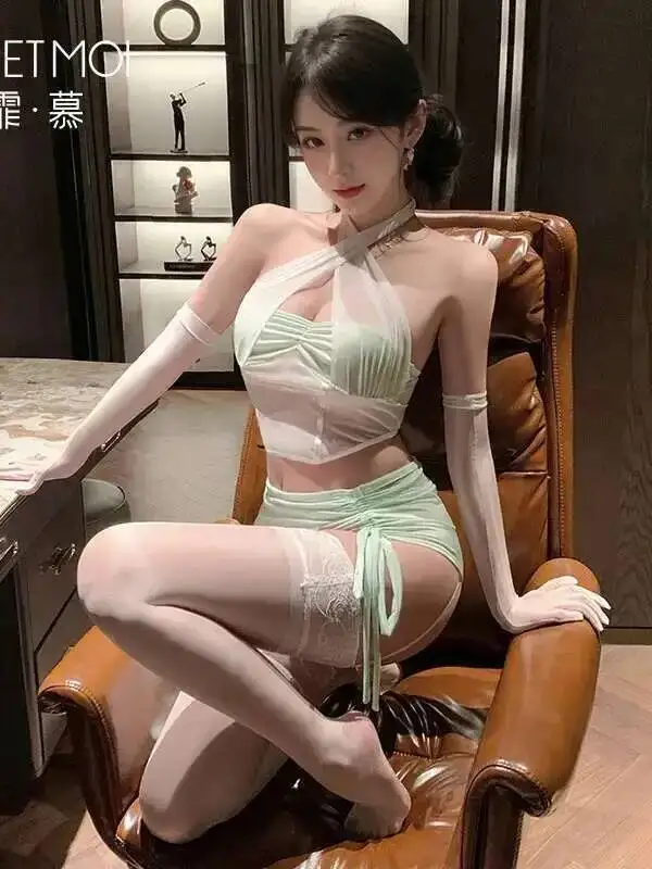 فستان بيجامات برباط مكشوف للأرداف مثير ورغبة نقية فستان أنيق من الدانتيل الشبكي باللون الأخضر 2025 ملابس علوية جديدة VYJ0 #4