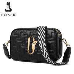 FOXER Female Square Crossbody Shoulder Bag Women's Three-tier Large Capacity Design Flap Bag Fashion Knitted Strap Messenger Bag