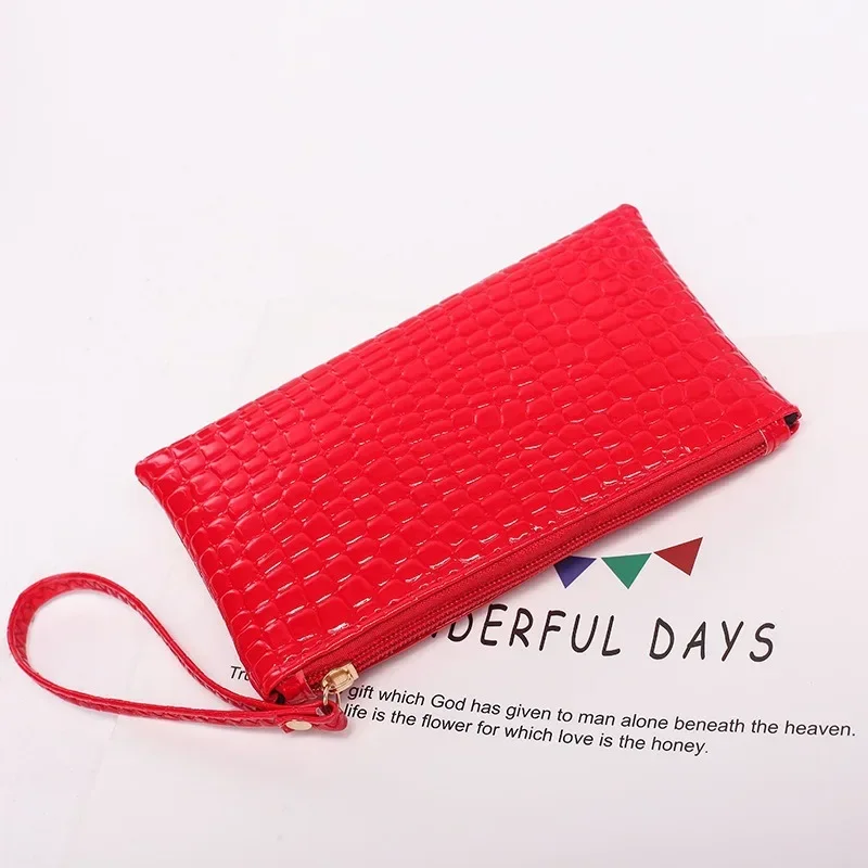 Cartera de mano de cuero PU con cremallera para mujer, monedero largo, tarjetero para identificación, bolso de mano, a la moda, novedad