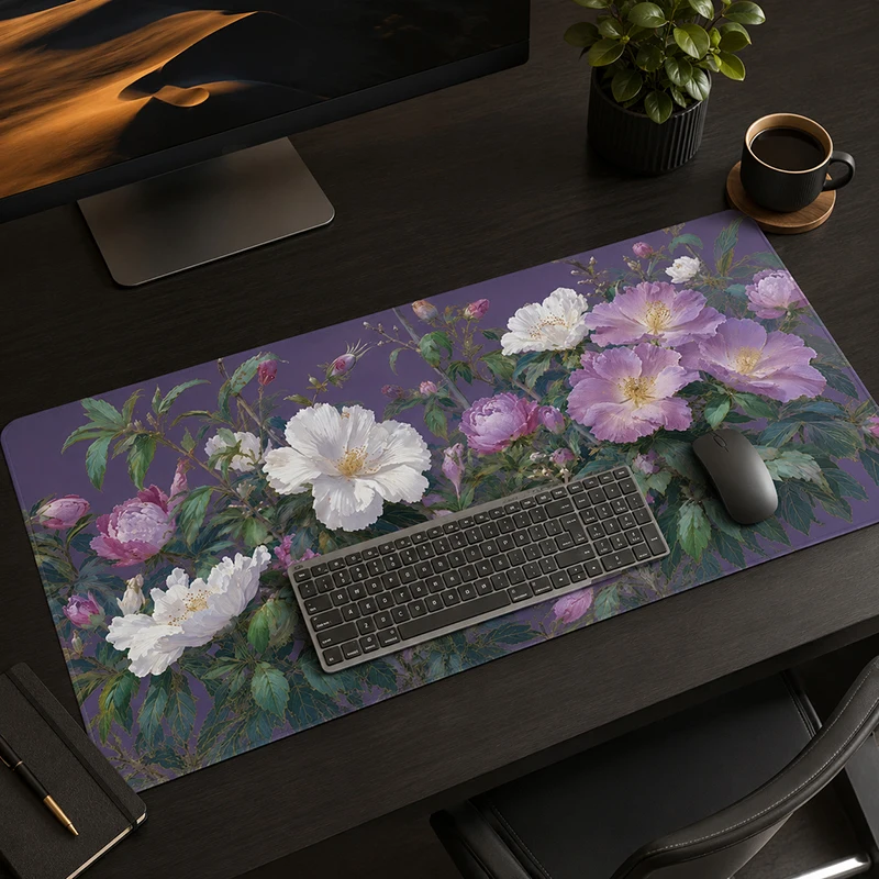 Purple White Floral Mouse Pad Gaming printon demand Mousepad XXL Desk Mats Non-Slip Soft Office Computer Desktop Mouse Pad