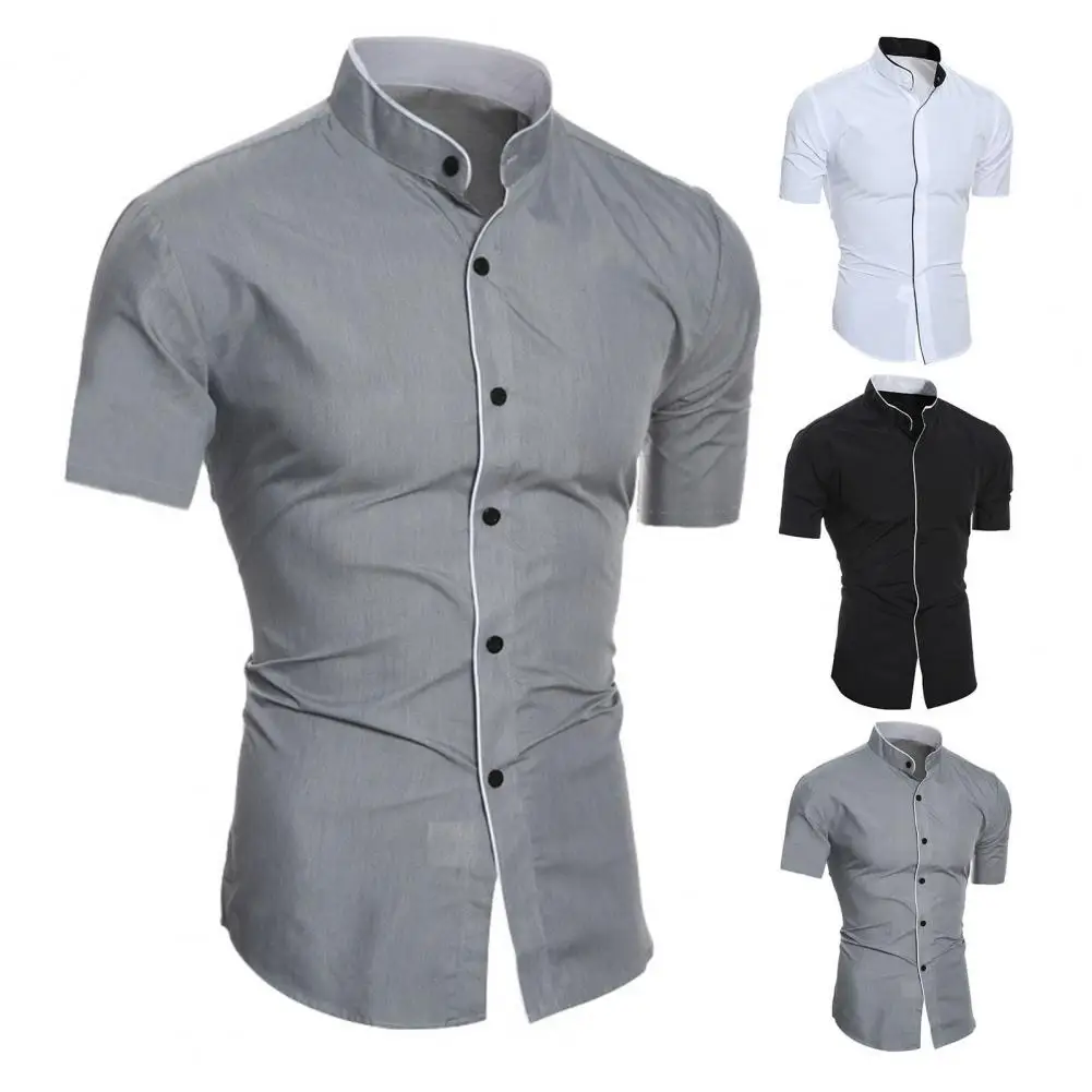 Great Summer Top Close-fitting Summer Shirt Solid Color Wear-resistant Summer Shirt  Formal