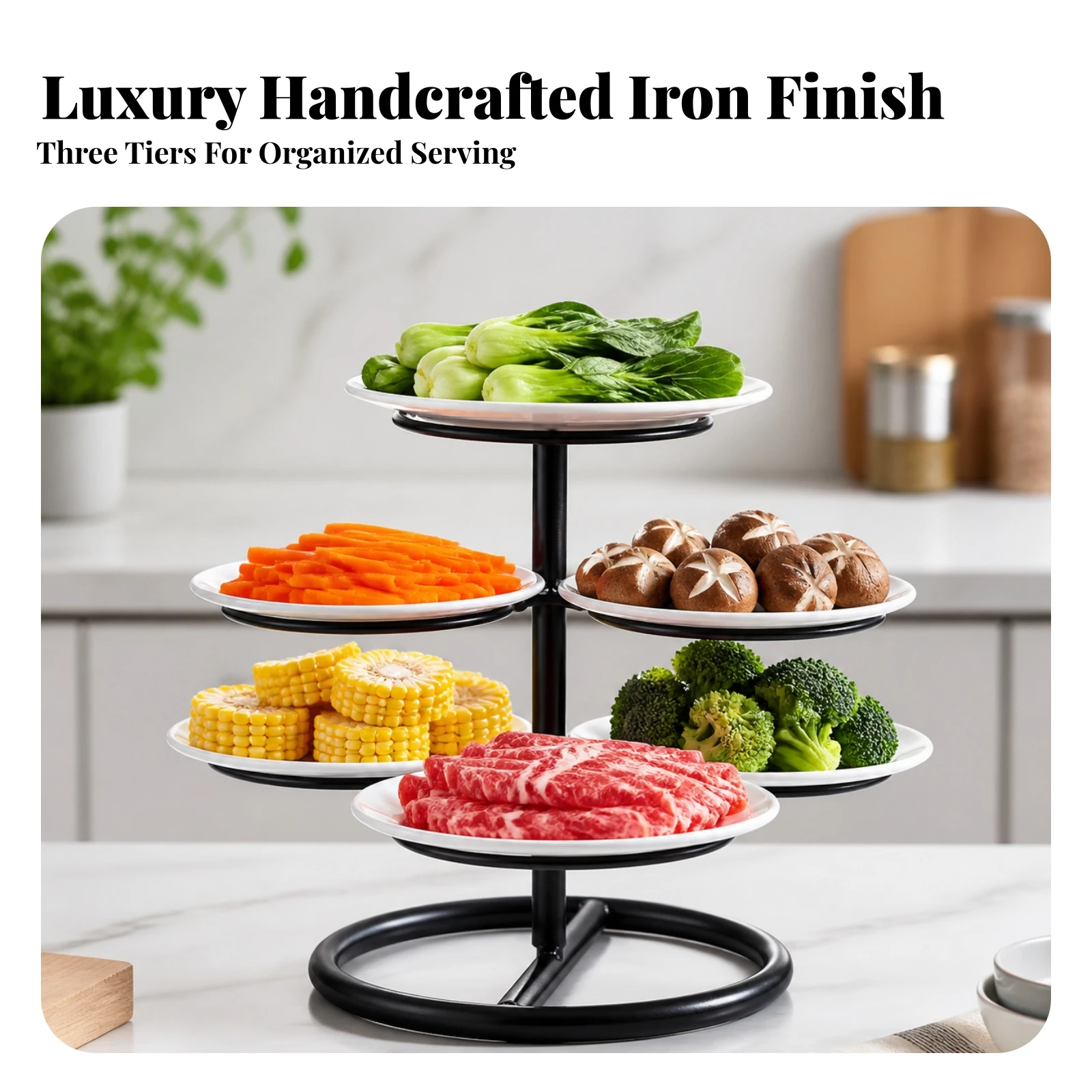 Multi-Level Serving Rack Sturdy Food Display Rack Plate Holder Display Stand No Installation Non-Slip for Caterers, Buffet