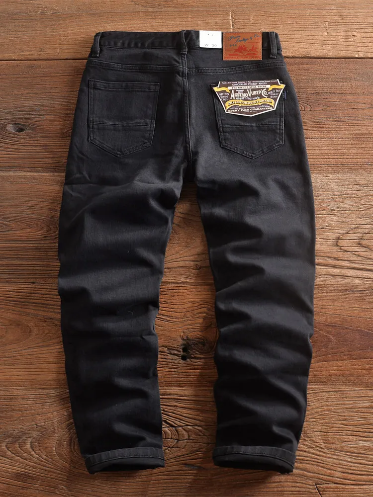 2026 Spring New American Retro Heavyweight Multiple Pockets Elasticity Jeans Men's Fashion Washed Loose Straight Casual Pants