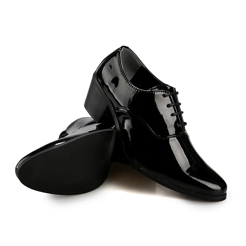 Big Size 6CM High Heel Man Dress Shoes Solid Color Formal Office Lace Up Party Wedding Business Height Increasing Leather Shoes