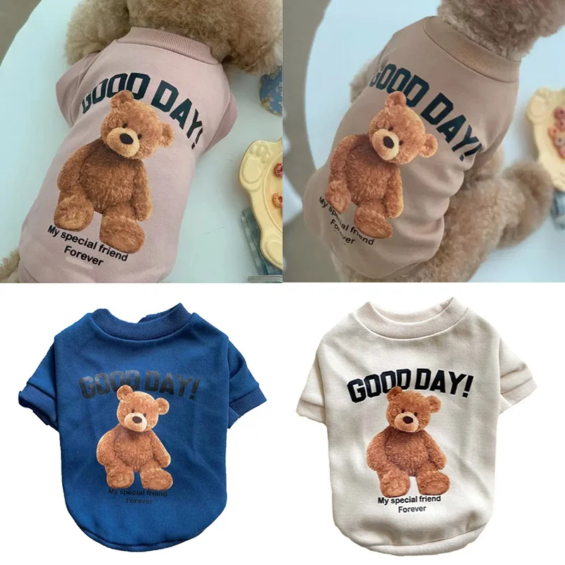 Autumn Winter Cat Vest Sport Cats Clothing T-Shirt Cartoon Bear Crew Neck Puppy Hoodie Pet Dog Clothes For Small Dogs Pet Items