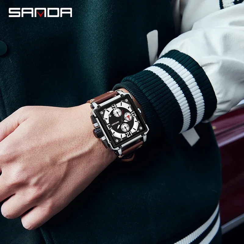 

Fashion Sanda Top Brand Luxury Casual Style Military Sport Leather Men Waterproof For Male Clock Relogio Masculino Quartz Watch