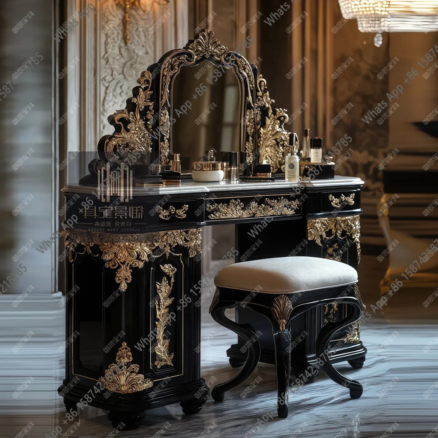 40 French Baroque Solid Wood Dressing Table Combination European Carved Dressing Table Villa Hotel Gothic Style Furniture