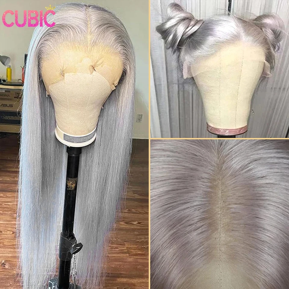 13x4 Glueless Sliver Grey Colored Straight Lace Front Human Hair Wigs HD Transparent Lace Frontal Human Hair Wig Pre Plucked