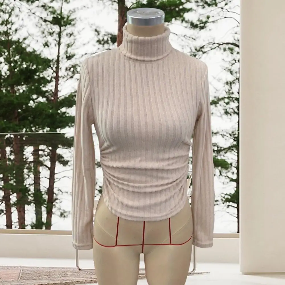 Женские вязаные топы на осень и зиму, сексуальная текстура в полоску, тонкая вязаная женская футболка с длинным рукавом, новые женские топы с высоким воротником 2025