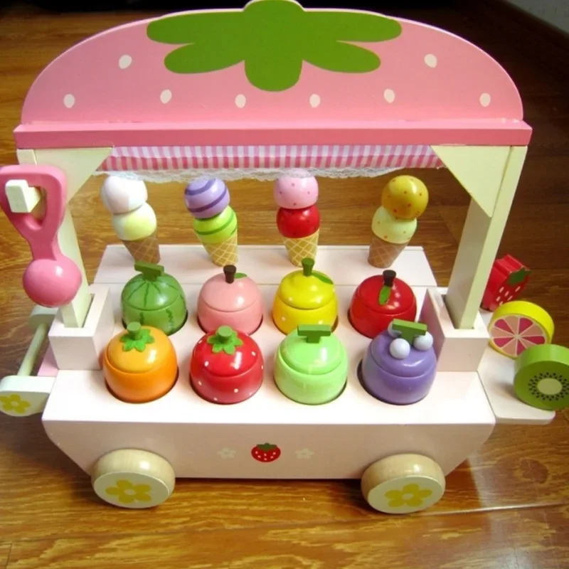 [Funny] Wooden Toy Pretend Play Toy Simulation Magnetic Ice Cream Colourful Kitchen Food Baby Infant Toy Birthday Gift