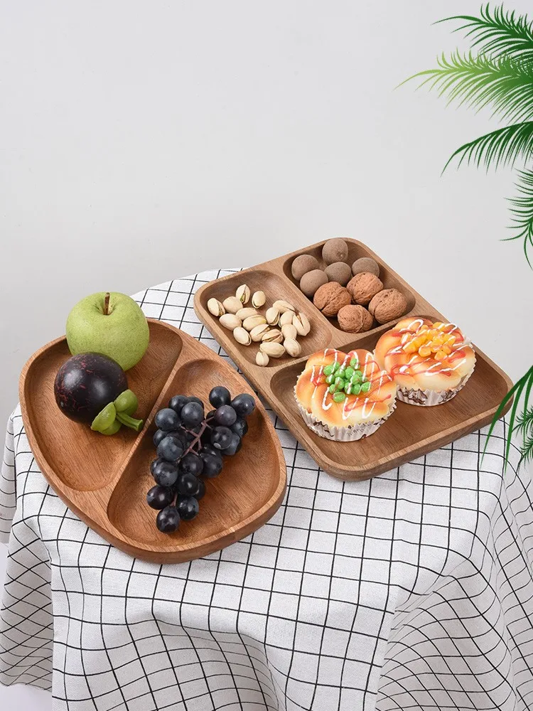 Solid wood fruit tray put dried fruit snacks living room table table table table storage tray Creative two square nut snack tray