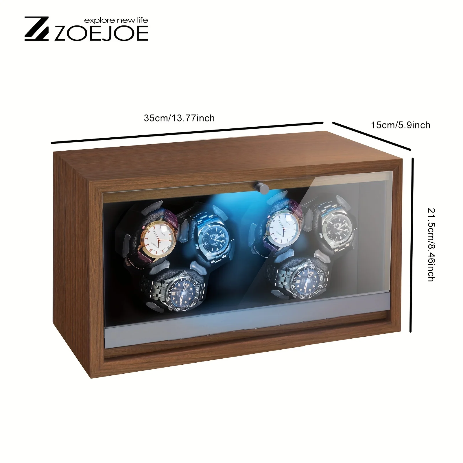 ZOEJOE 6 Slots Automatic Watch Winders USB Cable Low Noise Watch Storage Box With Light Birthday Gifts For Friends