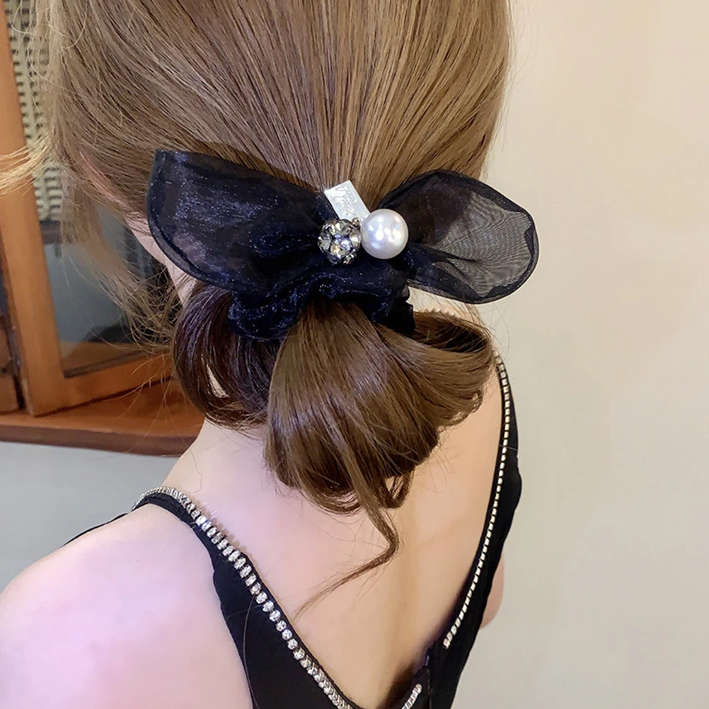 

1pc Organza Pearl Lightweight Girls Women Headdress Hair Rope Hair Tie Ponytail Holder For Wedding Party Women Headdress