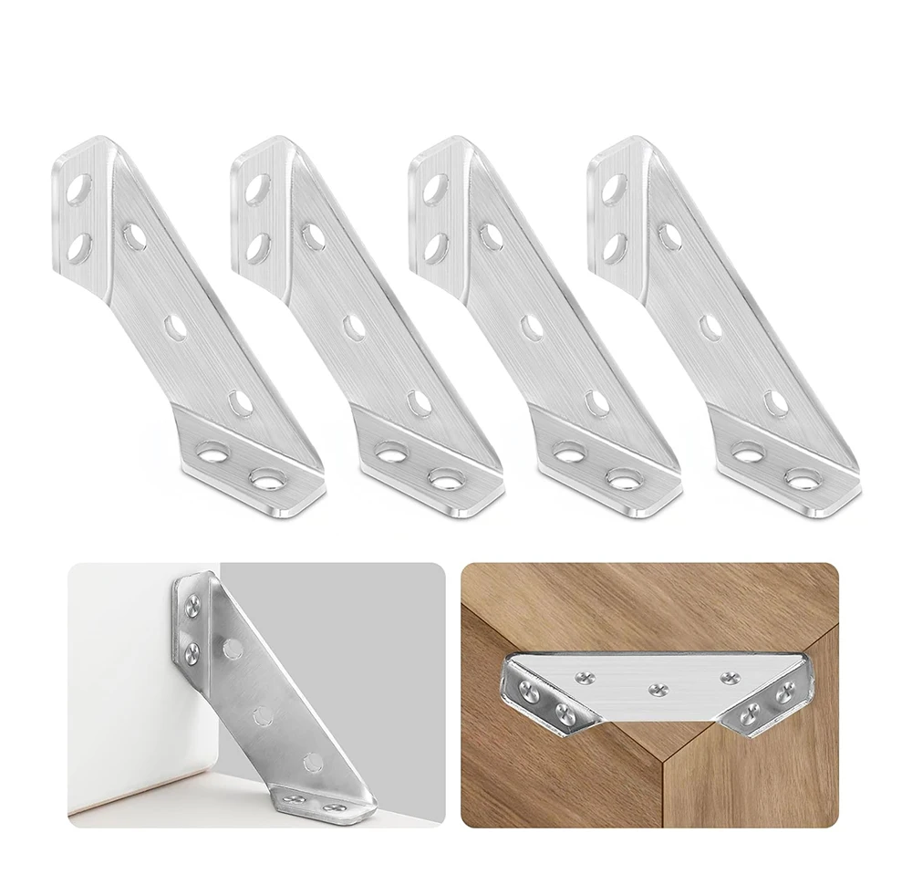 4Pcs Stainless Steel Furniture Corner Connector with Screws Corner Bracket for Shelves Wood Furniture Chair Drawer Cabinet