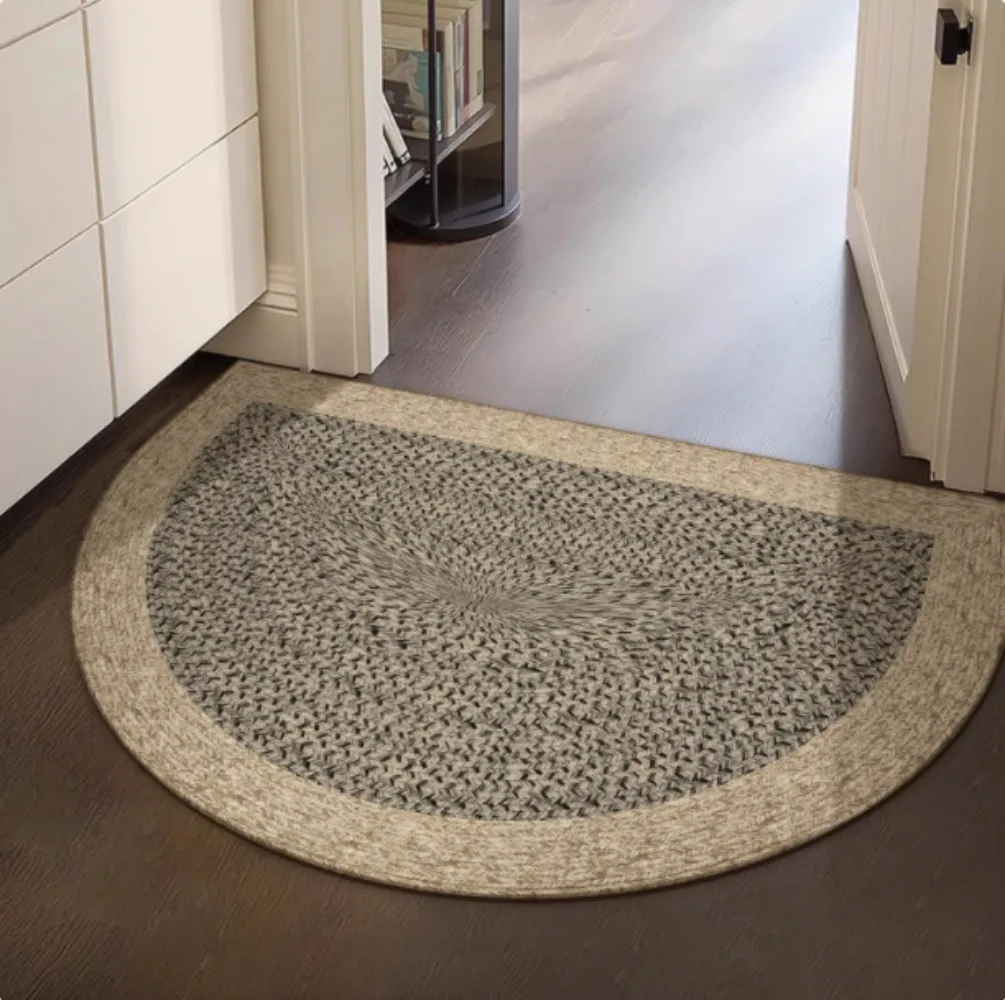 Semi Circular Mat Woven Border Neutral Tone NonSlip Welcome Mat Indoor Outdoor Rug Modern BohoVibe Home