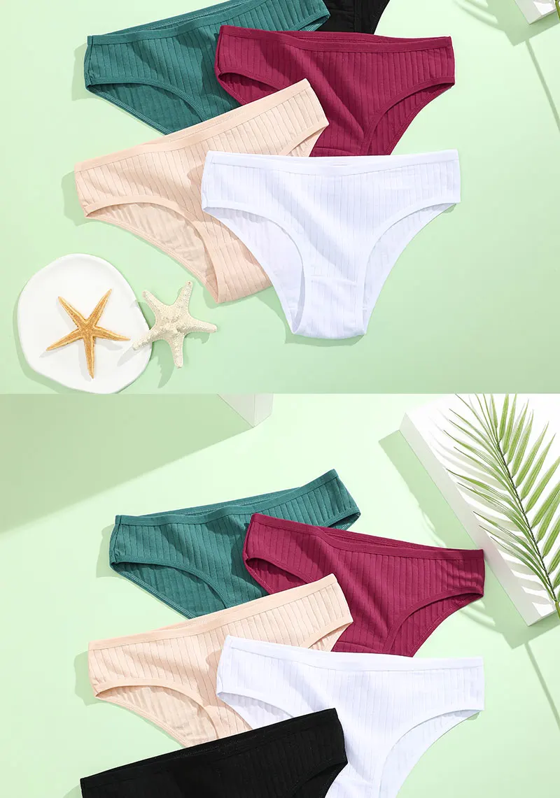 4PCS/SET Women's Cotton Panties Sexy Soft Striped Underpants Solid Color Briefs Female Comfortable Stretch Lingerie M-XL Scb0081be4dad4183b4ad59a015519ea9Z